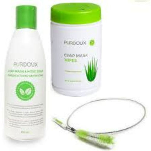 Pack Higiene y Limpieza Toallitas, Cepillo tubo Cpap y Jabón Liquido.